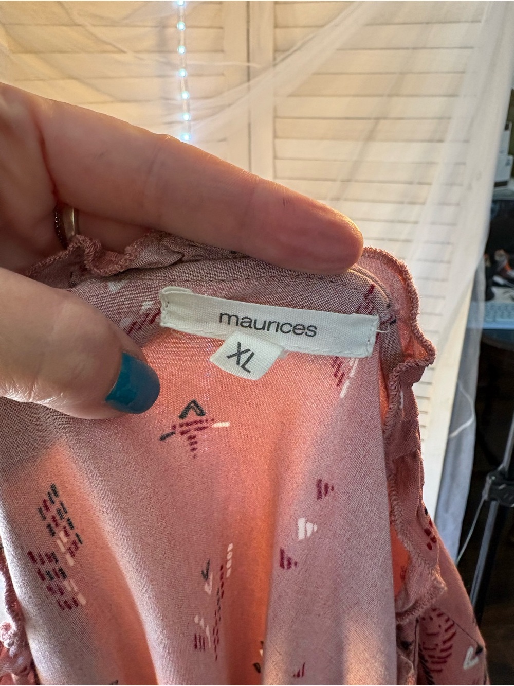 Maurices Dusty Rose Printed Tie-Front Blouse - Picture 5 of 6